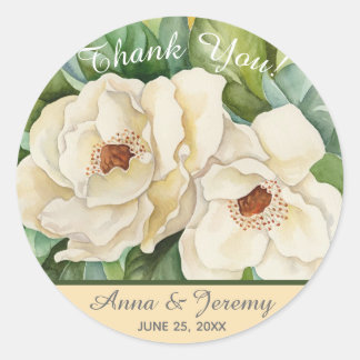 Sticker Rond Aquarelle Blanc Magnolia Fleurs Personnalisées Pei