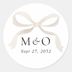 Sticker Rond Aquarelle blanche ivoire moderne Mariage Monogramm