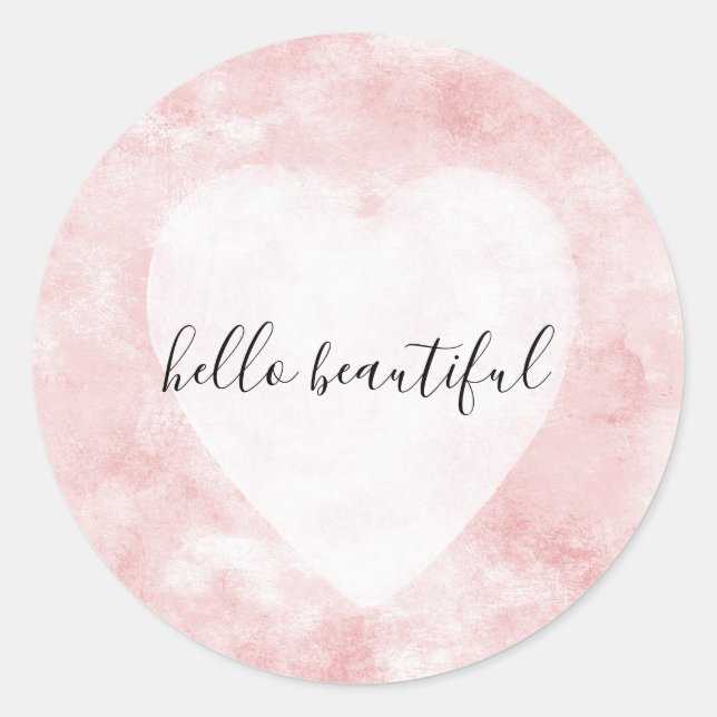 Sticker Rond Aquarelle blanche rose rose-fusée Coeur (Devant)