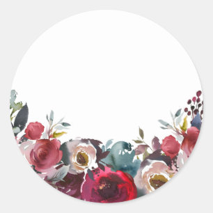 Sticker Rond Aquarelle BLANK Floral Bourgogne Mariage
