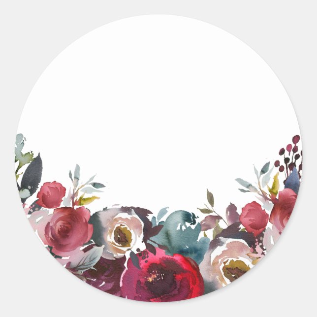 Sticker Rond Aquarelle BLANK Floral Bourgogne Mariage (Devant)