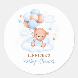 Sticker Rond Aquarelle Bleu Balloon Baby shower Ours En Teddy