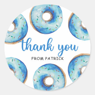 Sticker Rond Aquarelle bleu beignets Anniversaire Merci