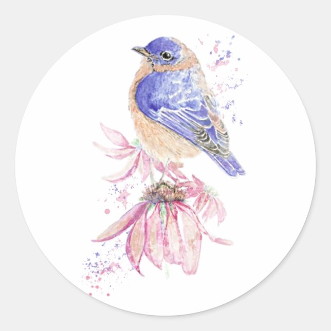 Sticker Rond Aquarelle Bleu Bleu Oiseau de l'Est (Devant)