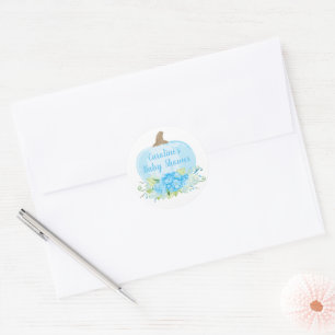 Sticker Rond Aquarelle Bleu Citrouille Bébé Garçon douche