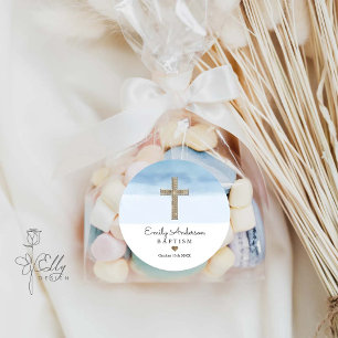 Sticker Rond Aquarelle Bleu clair garçon Baptême Christening