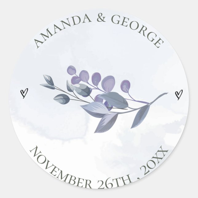 Sticker Rond Aquarelle bleu clair mignonne Mariage floral (Devant)
