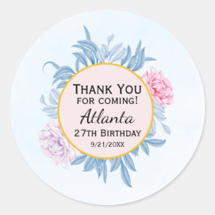 Sticker Rond Aquarelle bleu Dusty Succulent 30e anniversaire
