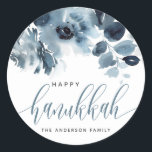 Sticker Rond Aquarelle bleu Fleurs joyeuses Hanoukka Calligraph<br><div class="desc">Heureux Hanoukka ! Ajoutez un bel accent floral à vos cadeaux,  cartes et enveloppes avec ces autocollants floraux. Il dispose d'une aquarelle motif de fleurs bleues. Les textes sont entièrement modifiables pour tout événement. Des éléments correspondants sont disponibles.</div>