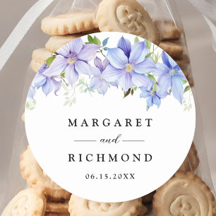 Sticker Rond Aquarelle bleu foncé Mariage floral rustique