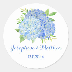 Sticker Rond Aquarelle bleu Hydrangea Fleurs Mariage