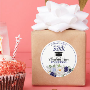 Sticker Rond Aquarelle bleu marine Graduation florale