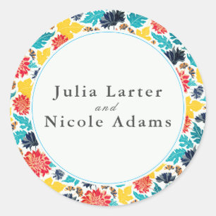 Sticker Rond Aquarelle bleu naturel Jaune Mariage de tournesols