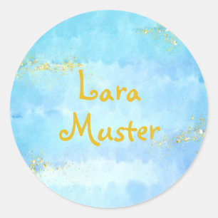 Sticker Rond Aquarelle - bleu - Paillettes dorées