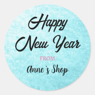 Sticker Rond Aquarelle bleu Personnalisé Nom de la marque Bonne