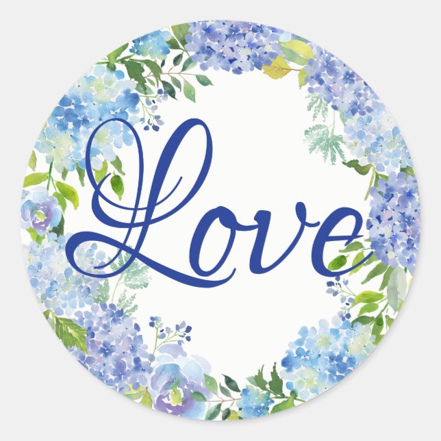 Sticker Rond Aquarelle bleu romantique Floral Aimer Enveloppe S (Devant)