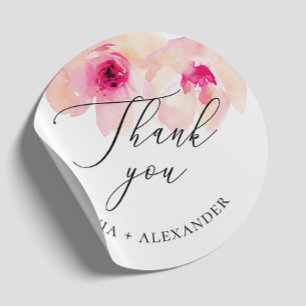 Sticker Rond Aquarelle bleu rose mariage floral merci