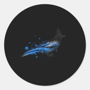 Sticker Rond Aquarelle Bleu Stellaire Jay Oiseau Animal Waterco