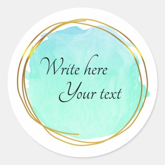 Sticker Rond Aquarelle bleu turquoise Cercle or élégant classiq (Devant)
