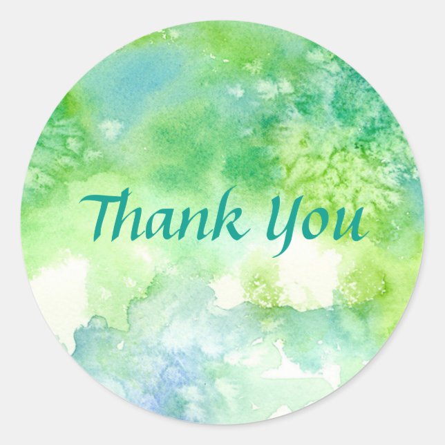 Sticker Rond Aquarelle bleu vert Merci de peinture à linge (Devant)