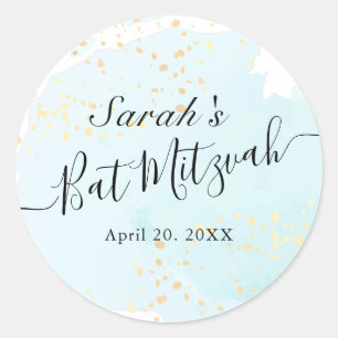 Sticker Rond Aquarelle bleu x Bat mitzvah or