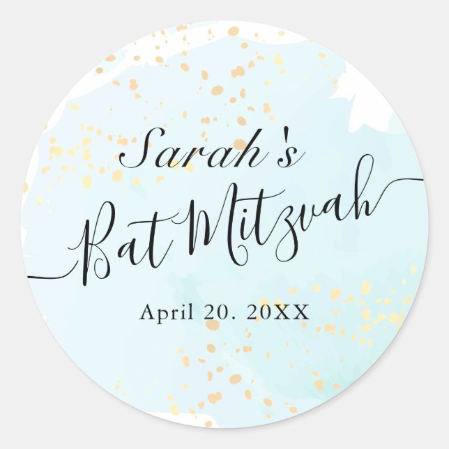 Sticker Rond Aquarelle bleu x Bat mitzvah or (Devant)