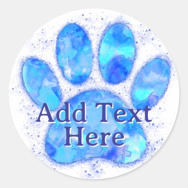 Sticker Rond Aquarelle bleue Chien Empreinte de patte personnal (Devant)