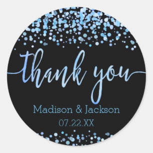 Sticker Rond Aquarelle bleue Confetti Dots Mariage Faveur