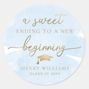 Sticker Rond Aquarelle Bleue Douce Nouveau Début Graduation