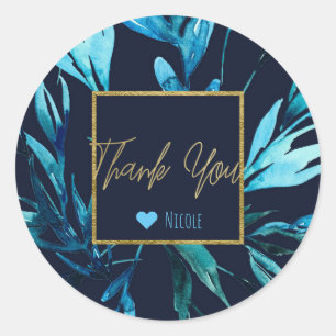 Sticker Rond Aquarelle Bleue Fête des mariées Botanique Glam Fa