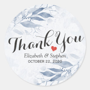 Sticker Rond Aquarelle bleue Feuille Mariage botanique Merci