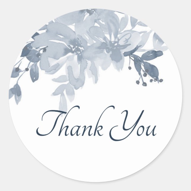 Sticker Rond Aquarelle bleue florale merci classique rond st (Devant)