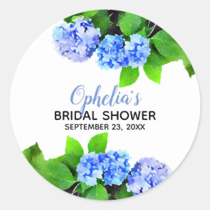 Sticker Rond Aquarelle bleue Hydrangeas Fête des mariées floral