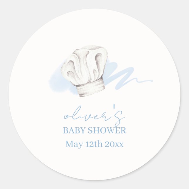 Sticker Rond Aquarelle bleue Moderne Petit Chef Baby shower (Devant)