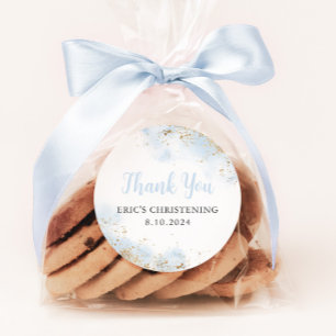 Sticker Rond Aquarelle bleue Or Garçon Christening Baptême