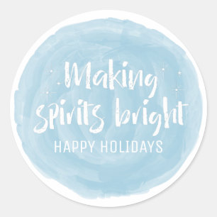 Sticker Rond Aquarelle Bleue Rendre Spiritueux Vacances Lumineu