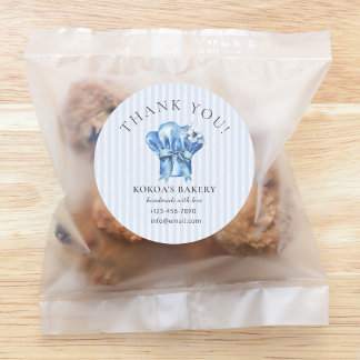 Sticker Rond Aquarelle Blue Chef Casquette Boulangerie Logo Mer