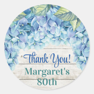 Sticker Rond Aquarelle Blue Hydrangea 80e anniversaire