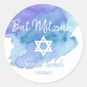 Sticker Rond Aquarelle Blue Star de David Bat Bar Mitzvah