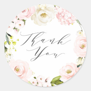 Sticker Rond Aquarelle Blush et Merci blanc