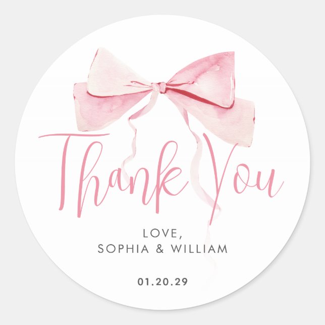 Sticker Rond Aquarelle Blush Pink Bow Ribbon Girl Baby shower (Devant)