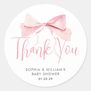 Sticker Rond Aquarelle Blush Pink Bow Ribbon Girl Baby shower