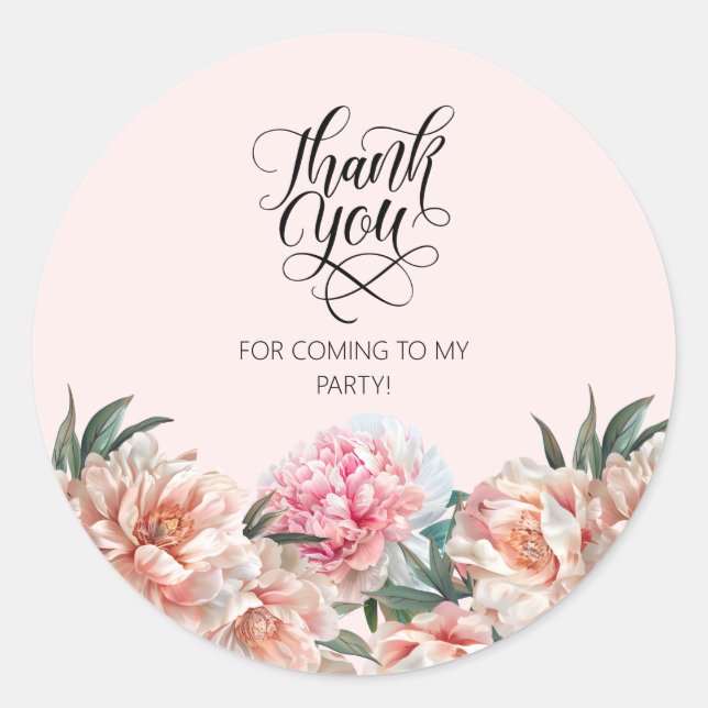 Sticker Rond Aquarelle Blush Pink Peonies Merci (Devant)