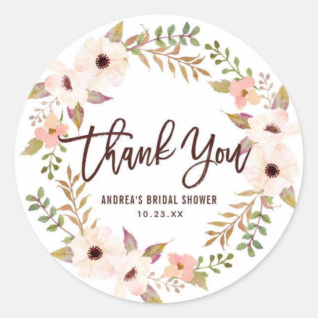 Sticker Rond Aquarelle Bohème Floral Merci de couronne (Devant)