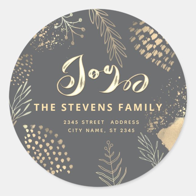 Sticker Rond Aquarelle boho botanique  écriture joie hiver  (Devant)