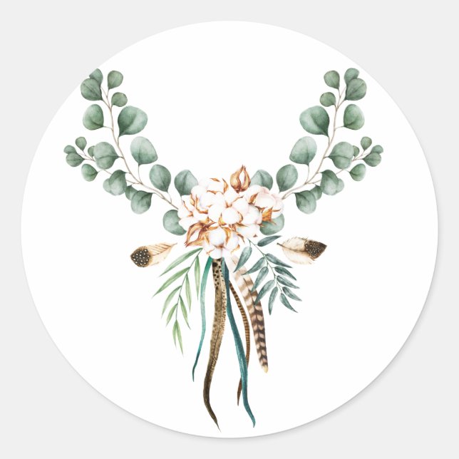 Sticker Rond Aquarelle Boho Cotton et Eucalyptus Boho (Devant)