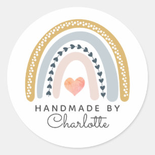 Sticker Rond Aquarelle Boho Faite À La Main Arc-En-Ciel Et Coeu