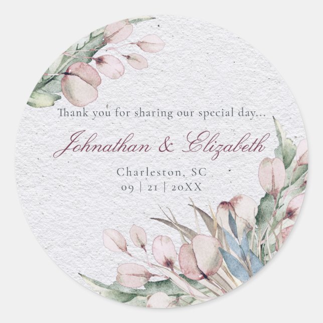Sticker Rond Aquarelle Boho Floral et mariage botanique Favoris (Devant)