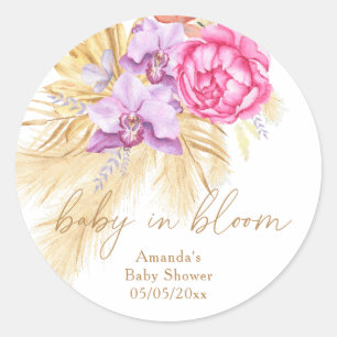 Sticker Rond Aquarelle boho pampas herbe - Baby shower