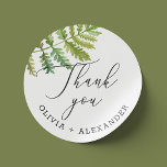 Sticker Rond Aquarelle bois fermentation script mariage merci<br><div class="desc">Écriture de fougère aquarelle merci autocollant pour mariage d'été botanique des bois. Veuillez me contacter si vous avez besoin d'autres articles.</div>